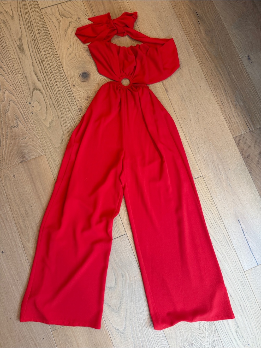 Vice Red Wide-Leg Cutout Jumpsuit